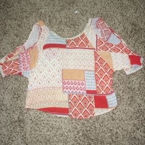 Francesca's Patchwork Cold-Shoulder Top